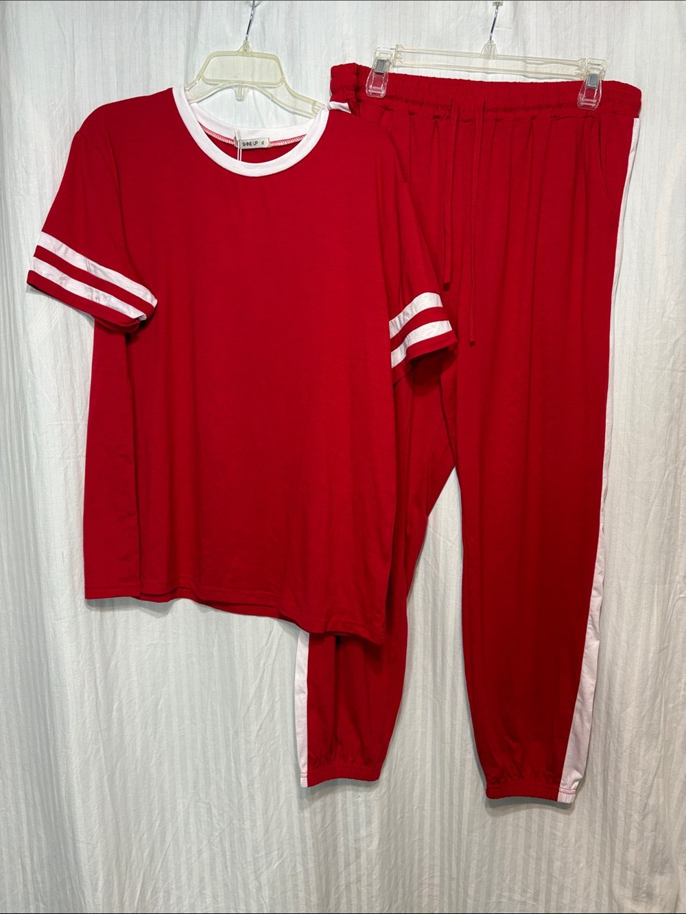 Women's Red Track Jogger Set with White Trim